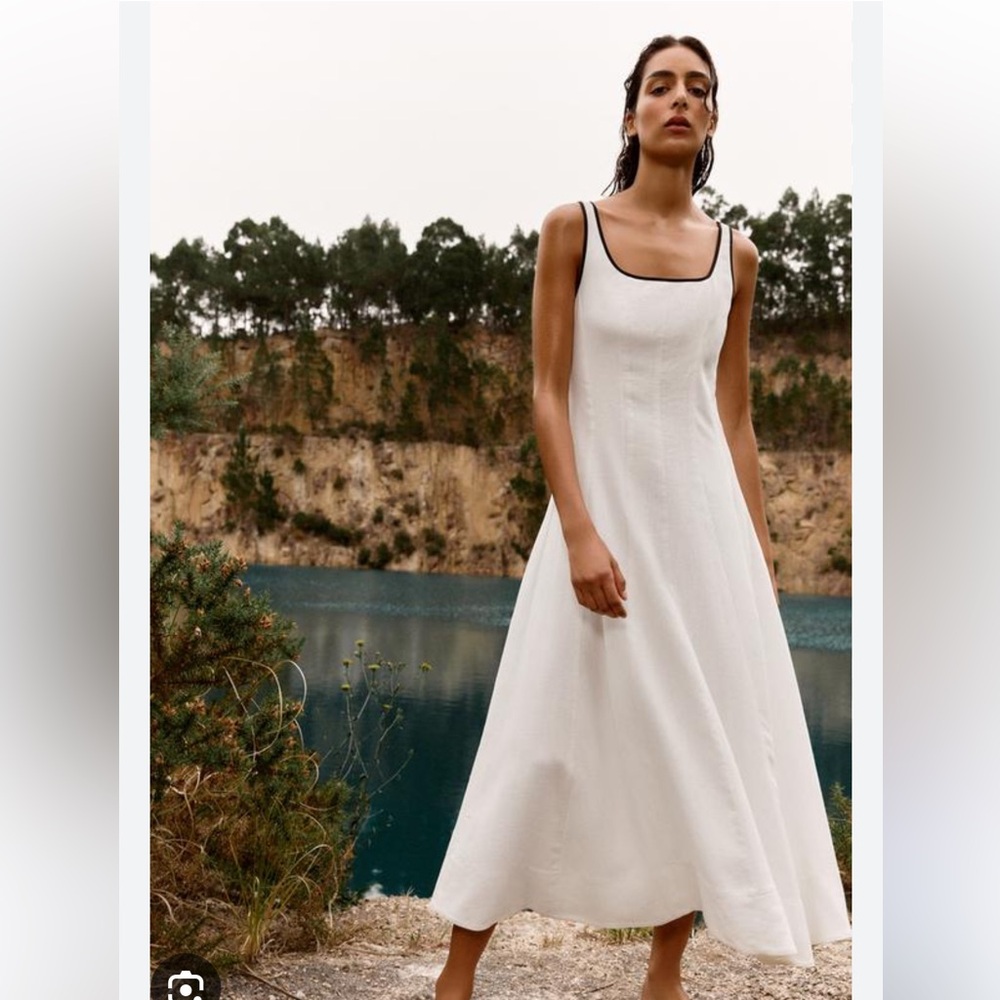 Zara NWT White midi dress with contrast piping 8214/393